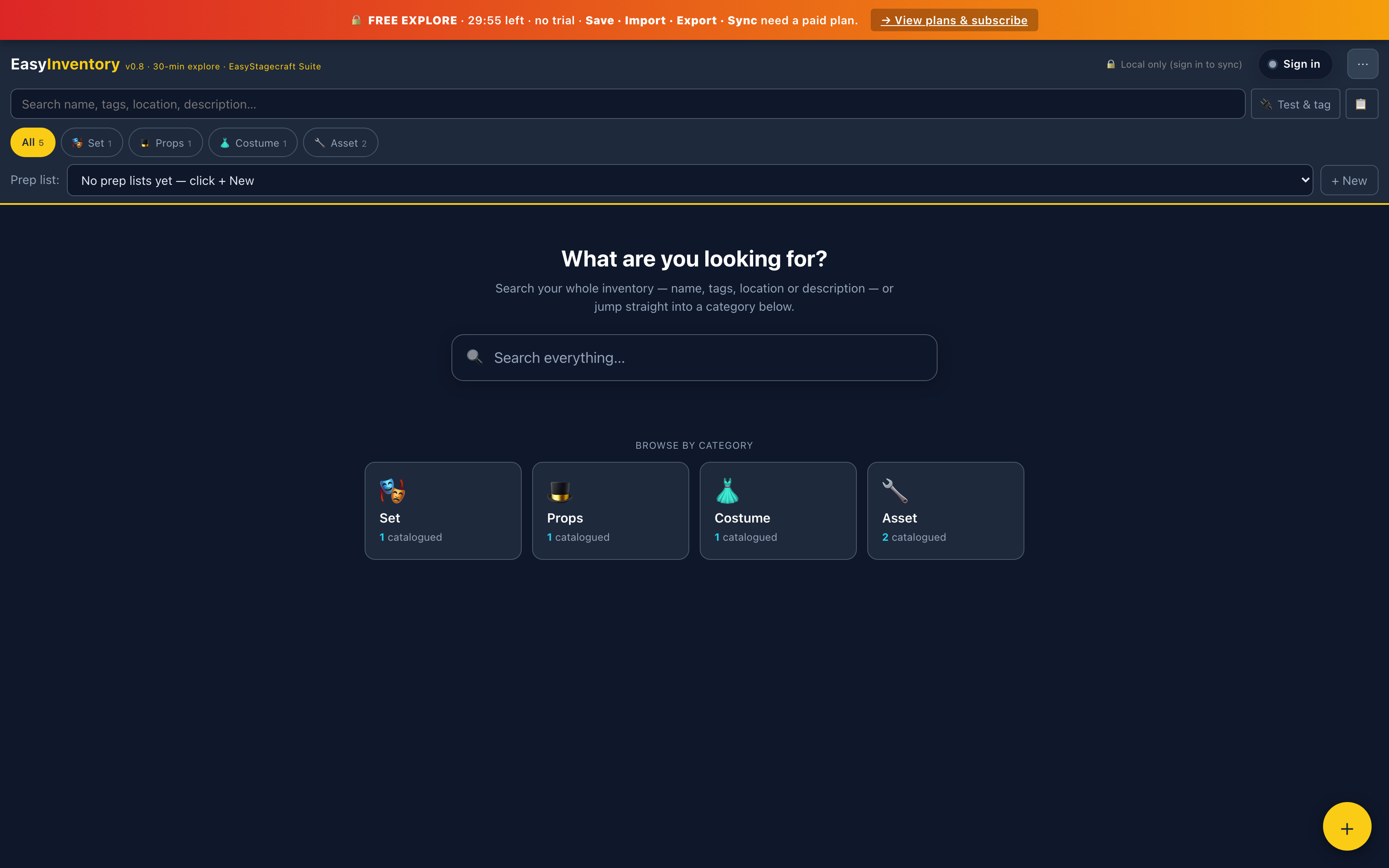 EasyInventory — catalogue your set, props, costumes and assets with photos and QR