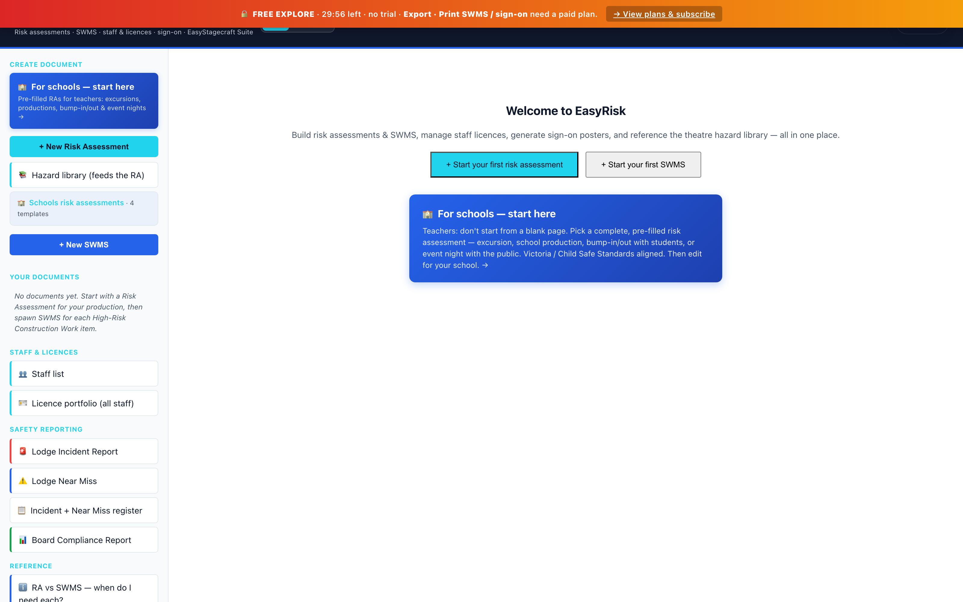 EasyRisk — build risk assessments, SWMS, licence registers and sign-on posters